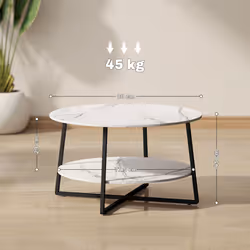 HOMCOM Round Coffee Table with Storage Shelf and Marble Effect Top, White - Additional view 8