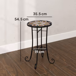 Outsunny 35.5cm Round Mosaic Garden Side Table Plant Stand w/ Shelf, Orange