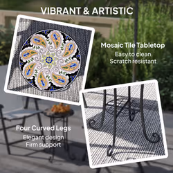 Outsunny 35.5cm Round Mosaic Garden Side Table Plant Stand w/ Shelf, Orange