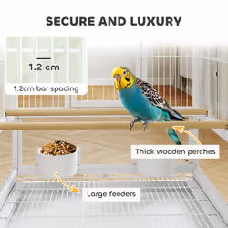 PawHut Bird Cage Parrot Cage with Rolling Stand Acrylic Viewing Panels White