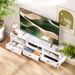 HOMCOM TV Unit, TV Cabinet for up to 75", with Drawers, Shelves, White - Additional view 4