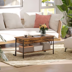 HOMCOM Industrial Lift Top Coffee Table with Storage Shelf Rustic Brown - Additional view 7