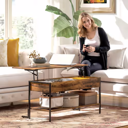 HOMCOM Industrial Lift Top Coffee Table with Storage Shelf Rustic Brown - Additional view 8