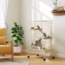 PawHut 4-Level Rolling Small Animal Cage, Rabbit Cage with 15cm Deep Bottom