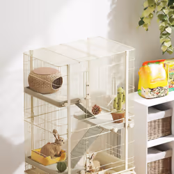 PawHut 4-Level Rolling Small Animal Cage, Rabbit Cage with 15cm Deep Bottom