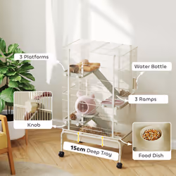 PawHut 4-Level Rolling Small Animal Cage, Rabbit Cage with 15cm Deep Bottom - Additional view 4