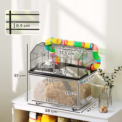 PawHut Hamster Cage with 31cm Deep Tray, Tube, 58 x 43 x 57cm