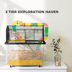 PawHut Hamster Cage with 31cm Deep Tray, Tube, 58 x 43 x 57cm