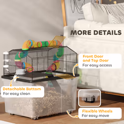 PawHut Hamster Cage with 31cm Deep Tray, Tube, 58 x 43 x 57cm - Additional view 7