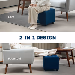 HOMCOM Square Footstool Small Ottoman with Wood Legs for Bedroom Blue