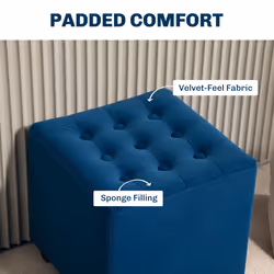 HOMCOM Square Footstool Small Ottoman with Wood Legs for Bedroom Blue