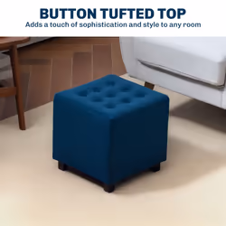 HOMCOM Square Footstool Small Ottoman with Wood Legs for Bedroom Blue - Additional view 5