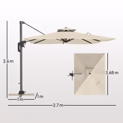 Outsunny 3.7 x 2.7 m Cantilever Parasol w/ 360 Rotation, Black