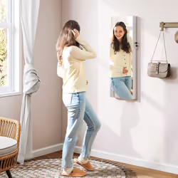 HOMCOM Door Hanging or Wall Mounted Jewellery Cabinet w/ Mirror Pink Lining