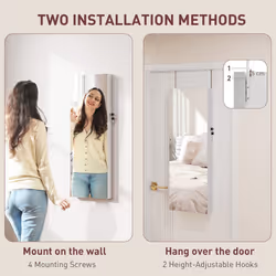 HOMCOM Door Hanging or Wall Mounted Jewellery Cabinet w/ Mirror Pink Lining - Additional view 5