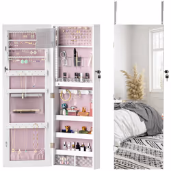 HOMCOM Door Hanging or Wall Mounted Jewellery Cabinet w/ Mirror Pink Lining - Additional view 6