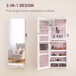 HOMCOM Door Hanging or Wall Mounted Jewellery Cabinet w/ Mirror Pink Lining - Additional view 7