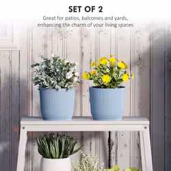 Outsunny Set of 2 Round Plant Pots Outdoor 22cm for Garden Decoration, Blue