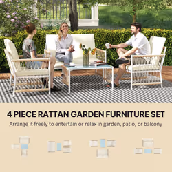 Outsunny 4 Seater Rattan Garden Sofa Set with Glass Top Coffee Table - Brown