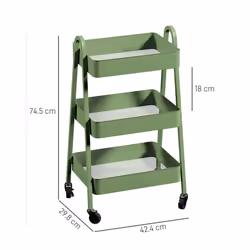 HOMCOM 3-Tier Rolling Utility Cart Kitchen Storage Trolley on Wheels Green