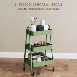 HOMCOM 3-Tier Rolling Utility Cart Kitchen Storage Trolley on Wheels Green