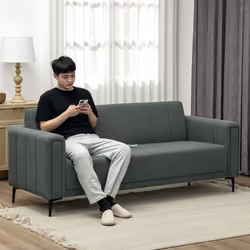 HOMCOM 3 Seater Sofa, Modern Fabric Couch with Channel Tufted, Grey