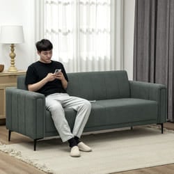 HOMCOM 3 Seater Sofa, Modern Fabric Couch with Channel Tufted, Grey