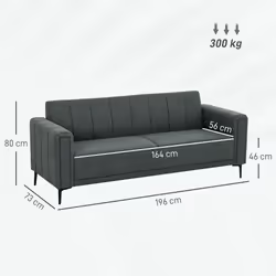 HOMCOM 3 Seater Sofa, Modern Fabric Couch with Channel Tufted, Grey