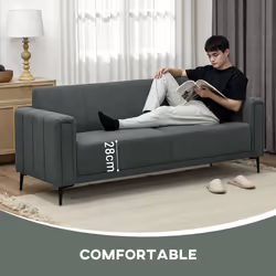 HOMCOM 3 Seater Sofa, Modern Fabric Couch with Channel Tufted, Grey