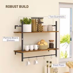 HOMCOM Wall Shelf Unit with 4 Hooks for Living Room, Entryway, Rustic Brown