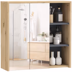 HOMCOM Bathroom Cabinet Wall Mounted Mirror Storage with Shelves Natural