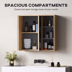HOMCOM Bathroom Cabinet Wall Mounted Mirror Storage with Shelves Natural