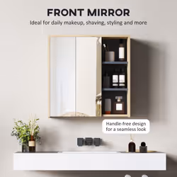 HOMCOM Bathroom Cabinet Wall Mounted Mirror Storage with Shelves Natural - Additional view 4