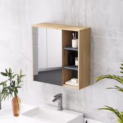 HOMCOM Bathroom Cabinet Wall Mounted Mirror Storage with Shelves Natural - Additional view 7