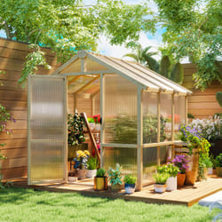 Outsunny 6.6 x 6ft Wooden Polycarbonate Greenhouse with Lockable Door