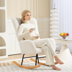 HOMCOM Rocking Chair, Modern Armchair with Backrest for Bedroom, Cream White