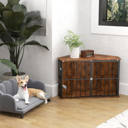 PawHut Corner Dog Crate Furniture with 2 Bowls for Small & Medium Dogs