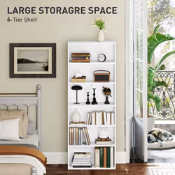 HOMCOM 6 Tier Bookshelf, Freestanding Bookcase with Adjustable Shelves, White