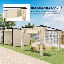 Outsunny 3 x 3(m) Metal Pergola with Retractable Roof and Sidewalls, Beige