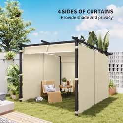 Outsunny 3 x 3(m) Metal Pergola with Retractable Roof and Sidewalls, Beige