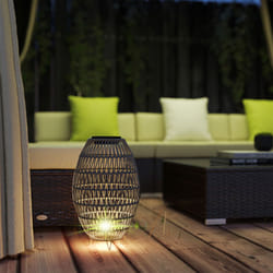 Outsunny Rattan Solar Lamp, Auto On/Off Garden Lantern - Grey
