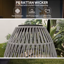 Outsunny Rattan Solar Lamp, Auto On/Off Garden Lantern - Grey