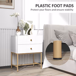 HOMCOM Modern Bedside Table with 2 Drawers for Bedroom, White - Additional view 4