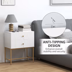 HOMCOM Modern Bedside Table with 2 Drawers for Bedroom, White - Additional view 5