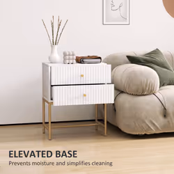 HOMCOM Modern Bedside Table with 2 Drawers for Bedroom, White - Additional view 6