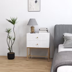HOMCOM Modern Bedside Table with 2 Drawers for Bedroom, White - Additional view 7