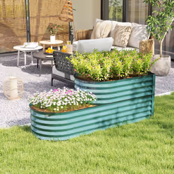 Outsunny 2-Tier Galvanised Raised Garden Bed with Safety Edging, Dark Green