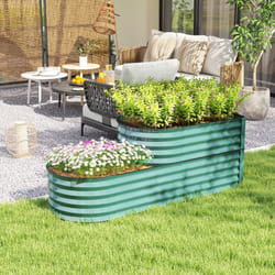 Outsunny 2-Tier Galvanised Raised Garden Bed with Safety Edging, Dark Green