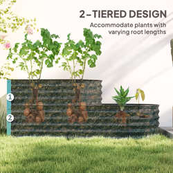 Outsunny 2-Tier Galvanised Raised Garden Bed with Safety Edging, Dark Green