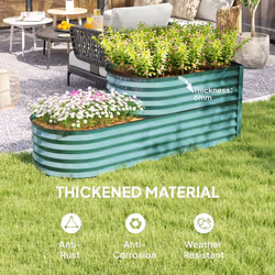 Outsunny 2-Tier Galvanised Raised Garden Bed with Safety Edging, Dark Green